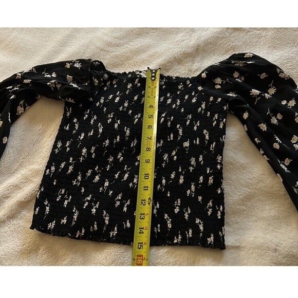 American Eagle Peasant Blouse Elastic Body Blk/Floral Print, Long Sleeve, Sz M - Picture 9 of 10